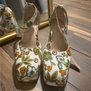 SHEIN Floral Platform Shoes - Green and Orange